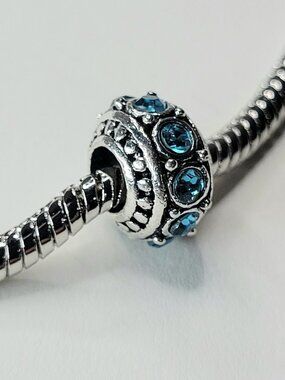 New For Pandora Charm Bracelets Blue Rhinestone And Silver Color Large Hole Bead